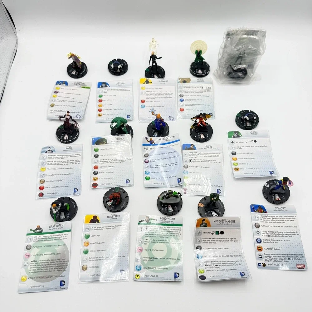 Heroclix DC Comics Uncommon, Super Rare, Unique Mixed Lot of 15 with Cards Lot E